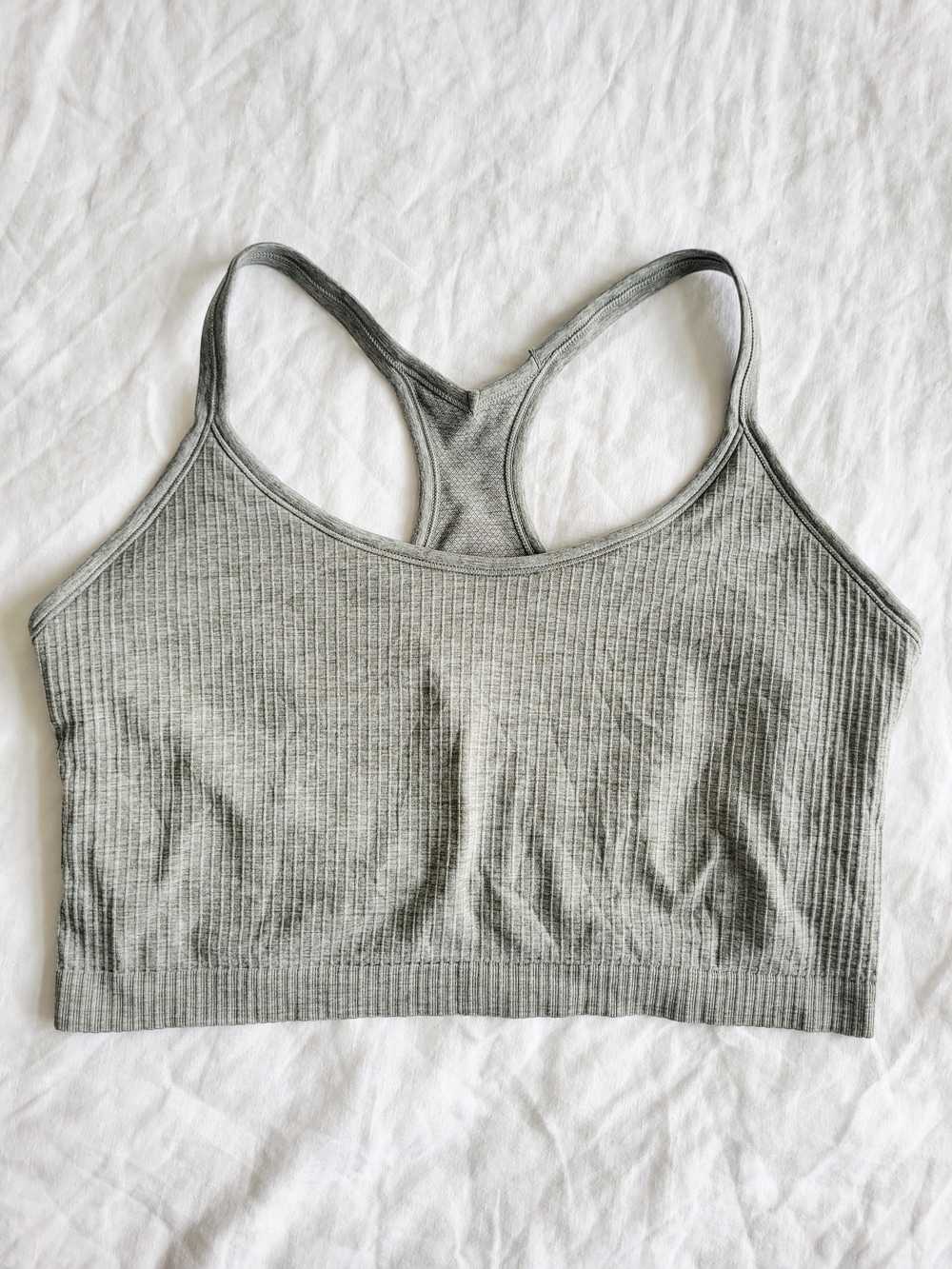 CRZ Yoga Seamless Built in Bra Y Back Ribbed Cropped Tank L